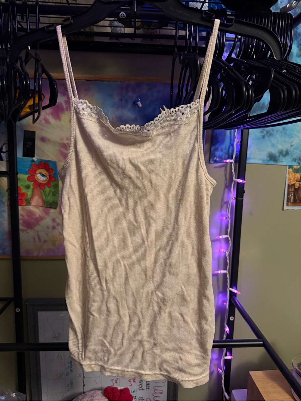 Y2K / early 2010s Sonoma Life + Style ribbed lace-trim cami